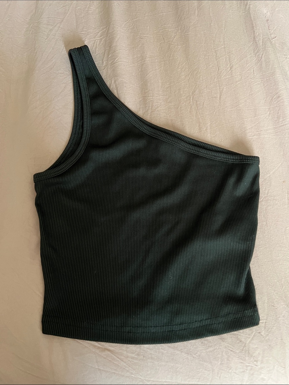 SHEIN One-Shoulder Ribbed Crop Top - Dark Green